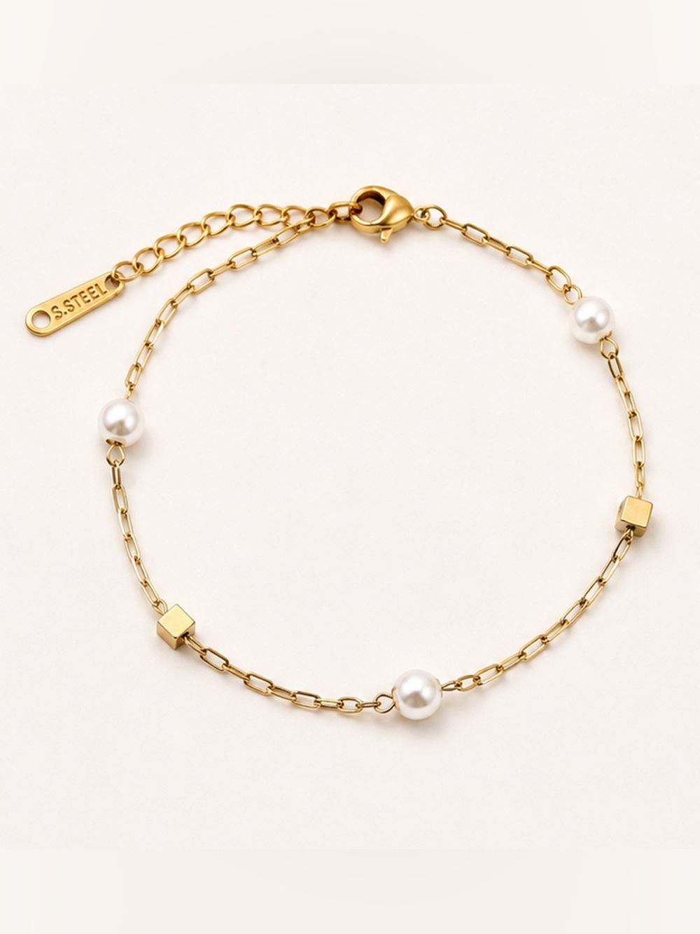 Gold Stainless Steel Pearl Bracelet Dainty Adjustable Minimalist Jewelry